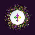 Mardi Gras holiday background. Round dotted frame with colorful fleur de lis. Royalty Free Stock Photo
