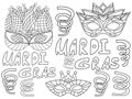 Mardi Gras horizontal coloring page for kids stock vector illustration