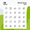 25 Mardi Gras Icon Set. 100% Editable EPS 10 Files. Business Logo Concept Ideas Line icon design Royalty Free Stock Photo