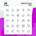 25 Mardi Gras Icon Set. 100% Editable EPS 10 Files. Business Logo Concept Ideas Line icon design Royalty Free Stock Photo