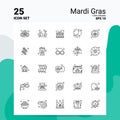 25 Mardi Gras Icon Set. 100% Editable EPS 10 Files. Business Logo Concept Ideas Line icon design Royalty Free Stock Photo