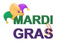 Mardi Gras jester hat with necklaces and words Royalty Free Stock Photo