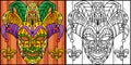 Mardi Gras Jester Mask Coloring Page Illustration