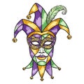 Mardi Gras Jester Mask Watercolor Vector Royalty Free Stock Photo