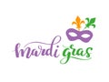 Mardi Gras Lettering Phrase. Vector Holiday Banner with Royal Lily Element and florishes designs Royalty Free Stock Photo