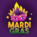 Mardi Gras Logo Poster. Carnival type treatment. Mask Poster. Calligraphy and Typography Card.Holiday poster or placard