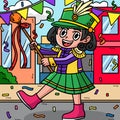 Mardi Gras Majorette Colored Cartoon Illustration
