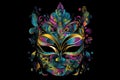 mardi gras mask, with intricate and colorful design, on a black background