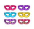 Venetian Carnival Masks set. Masquerade Mardi Gras 3d party decoration isolated on white background Royalty Free Stock Photo