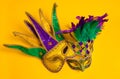 Mardi Gras Masks on yellow Background