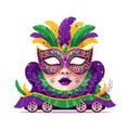 Mardi Gras Parade Float Vector with Mask and Feathers Royalty Free Stock Photo