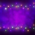 Mardi Gras postcard decorative background with colorful traditional led lights, vector illustration