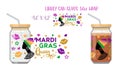 Mardi gras queen. Printable Full wrap for libby glass can. Mardi Gras concept