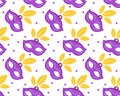 Mardi Gras seamless pattern with carnival mask. Masquerade background, texture, paper. Vector illustration.