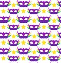 Mardi Gras seamless pattern with carnival mask. Masquerade background, texture, paper. Vector illustration.