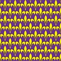 Mardi Gras seamless pattern with fleur de lis or lily icon. Flat elements of yellow color on a purple background. Festive i