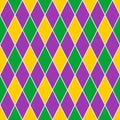 Mardi Gras seamless pattern with green, purple and yellow diamond. Abstract geometric background. Royalty Free Stock Photo
