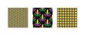 Mardi Gras seamless patterns. Three carnival or masquerade backgrounds. Vector template. Royalty Free Stock Photo