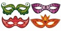 Mardi Gras set masks. Masque for masquerade.Vector illustration Royalty Free Stock Photo