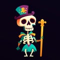 Mardi Gras Skull Character, Skeleton wearing Mardi Gras costume. Vector illustration
