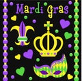 Mardi Gras symbols vector set. Royalty Free Stock Photo