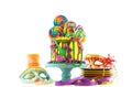 Mardi Gras theme on-trend candyland fantasy drip cake. Royalty Free Stock Photo