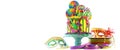 Mardi Gras theme on-trend candyland fantasy drip cake. Royalty Free Stock Photo