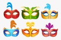 Mardi Gras Venetian handmade carnival masks. Face masks collection for masquerade party. Vector Royalty Free Stock Photo