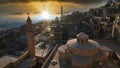 Old city of Mardin cityscape with roof of Turkish hammam and minarets, Mardin, Turkey