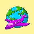 Doodle Airplane and earth or globe Illustration