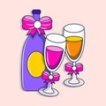 Colored hand drawn Wedding Cheers drink