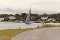 Maremosso passing Fairhaven waterfront on Acushnet River Royalty Free Stock Photo