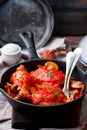 Marengo chicken in a frying pan. . selective focus Royalty Free Stock Photo