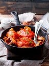 Marengo chicken in a frying pan. . selective focus Royalty Free Stock Photo