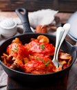 Marengo chicken in a frying pan. . selective focus Royalty Free Stock Photo