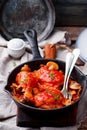Marengo chicken in a frying pan. . selective focus Royalty Free Stock Photo