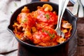Marengo chicken in a frying pan. . selective focus Royalty Free Stock Photo