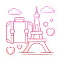 Honeymoon traveling illustration with hand drawn outline doodle style Royalty Free Stock Photo