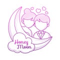 Honeymoon illustration with hand drawn outline doodle style Royalty Free Stock Photo