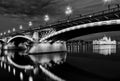 The Margaret bridge in Budapest with the Parliament in black and white Royalty Free Stock Photo