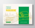 Margarine Dairy Food Label Template. Abstract Vector Packaging Design Layout. Modern Typography Banner with Hand Drawn