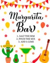 Margarita Bar. How to make Margaritas. Mexican themed party sign. Vector template for typography poster, banner, flyer