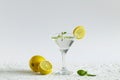 Margarita cocktail in the bar. martini glass of cocktail with olives on white background. Royalty Free Stock Photo