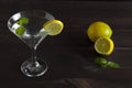 Margarita cocktail in the bar. martini glass of cocktail with olives on wooden background. Royalty Free Stock Photo