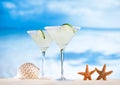 Margarita cocktail on beach, blue sea and sky Royalty Free Stock Photo