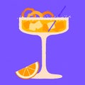 Margarita cocktail glass. Cold alcohol drink with orange and zest. Beverage for bar