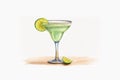 Margarita cocktail in glass with lime slice. Tropical mexican drink with alcohol in martini glass. Classic alcoholic Royalty Free Stock Photo