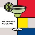 Margarita cocktail in margarita glass. Modern style art with rectangular color blocks.