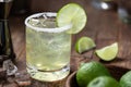 Margarita cocktail with ice, lime and salt riim Royalty Free Stock Photo
