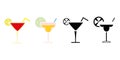 Margarita cocktail icon. Cocktail margarita glass icons set. Line and flat icon Royalty Free Stock Photo